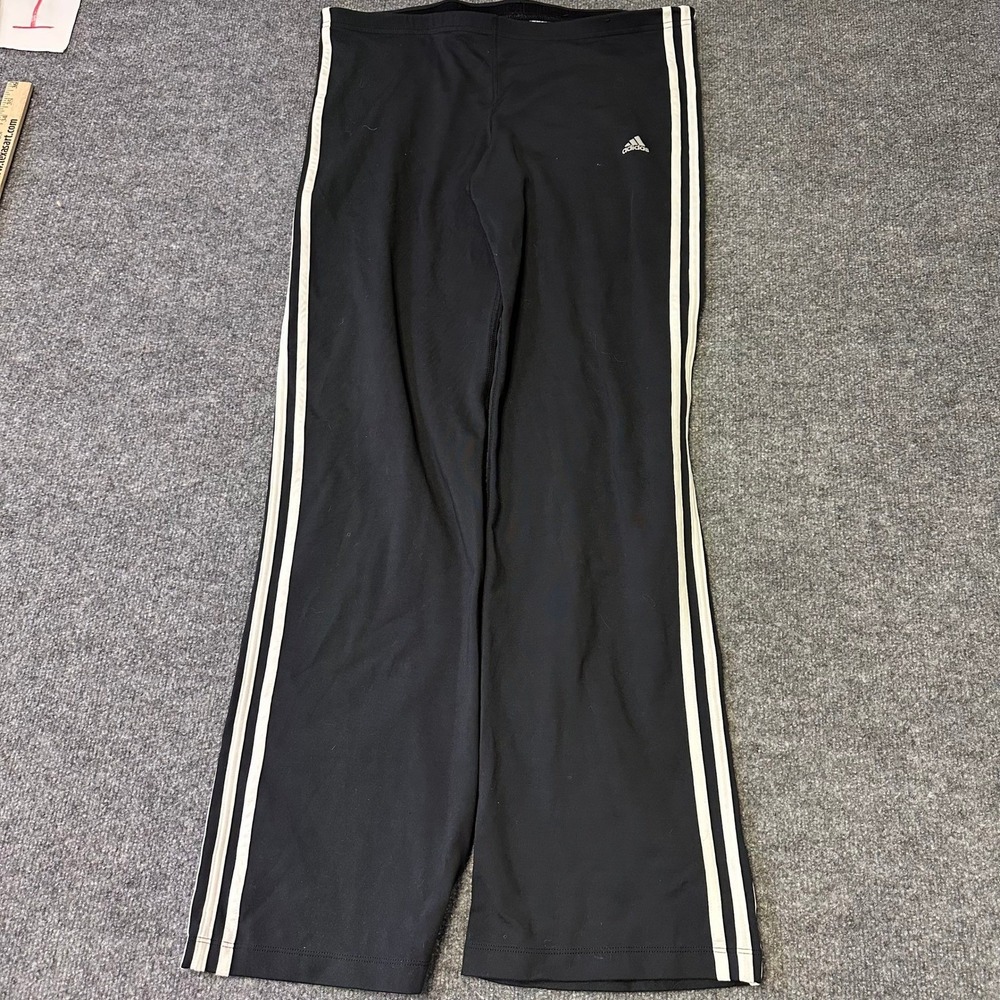 Adidas Pants Womens XL Black White 3 Stripe Wide Leg Athletic Track Lounge 60237